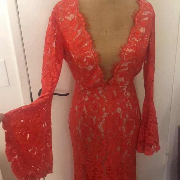 Morning Mist Dresses & Skirts - Elegant gown boho orange red Lace Bell sleeves fishtail maxi dress 10 🪷